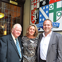 A picture of Les Maggs (left) with Kristin Foord (centre) of the Buckingham Arms and Jason Tinklin (right) of the Star Tavern outside the Buckingham Arms.